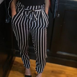 Black and white striped pants